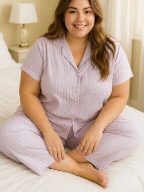 NWT New Love Women's Dorm Pants 3XL Striped Soft Lavender Cozycore 100% Cotton